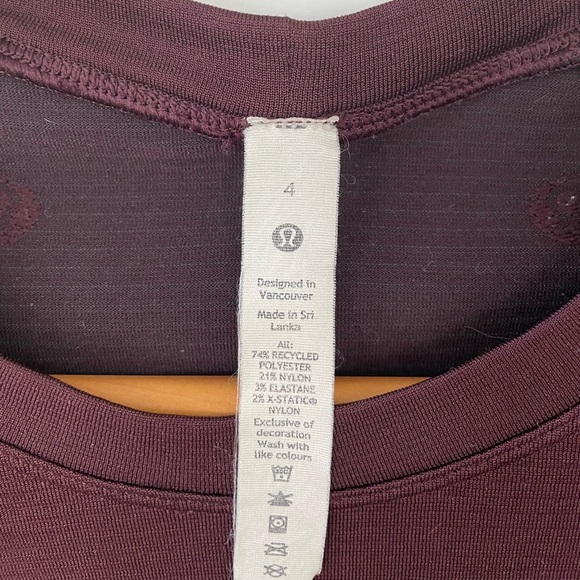 Lululemon Swiftly Tech Long-Sleeve Shirt, Maroon with black logos, Size 4 - Picture 7 of 7